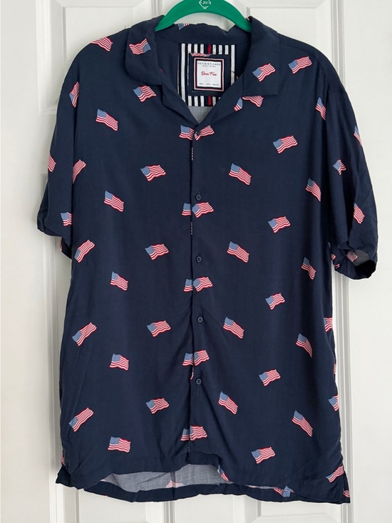 Denim & Flower Other - Denim & Flower Mens Summer Shirt Short Sleeve Button Up American Flag Sz Large